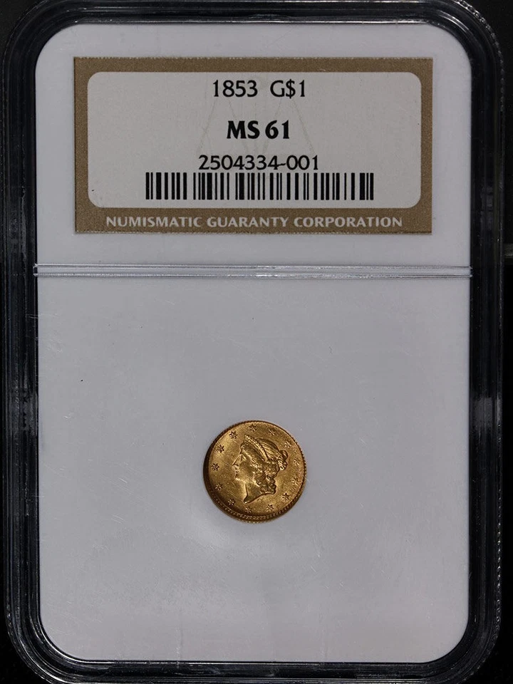 1853-P Type 1 Liberty Gold $1 NGC MS61 Great Eye Appeal Strong Strike - Image 3 of 4