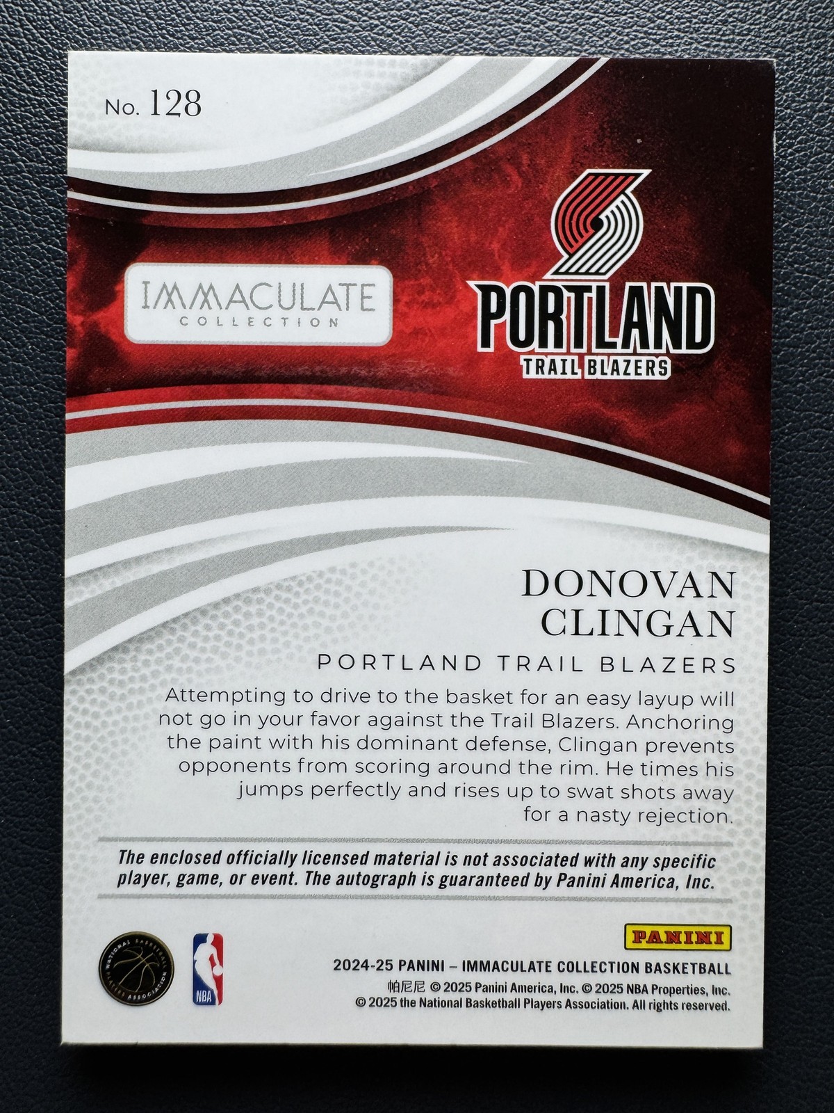 2024-25 Panini Immaculate Donovan Clingan Rookie RC Jersey Number Patch Auto /23 view 2