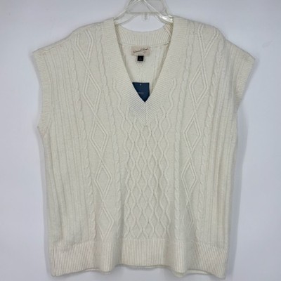 Universal Thread Womens XL Pullover Cap Sleeve Sweater Cream Fuzzy Knit V-Neck