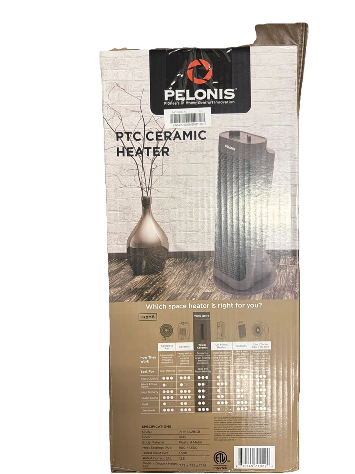 PELONIS PTH15A2BGB 1500W Calentador de Espacio de Calefacción Rápida, Termostato Programable,... Foto 2 de 4