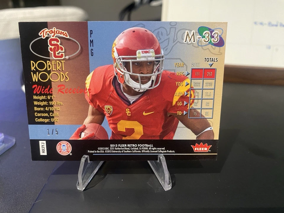 2013 Fleer Retro Precious Metal Gems Robert Woods First Print 1/5 SSP RC USC - Image 2 of 2