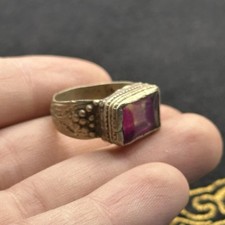 Ancient Roman Bronze Ring With Glass Insert