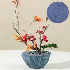 Vase Lotus Shaped Flower Arrangement Ceramic Pot Dark Blue