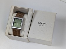 BREDA Virgil Tank Watch Green Dial Steel Case Brown Leather Strap NEW IN BOX