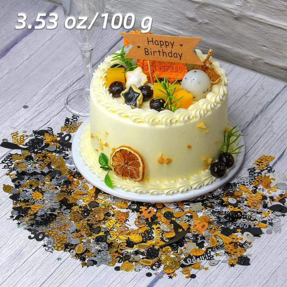 Confeti Feliz 30 Cumpleaños - 100G / 3.53Oz Número 30 Mesa Dispersión - Metálico Foto 3 de 4