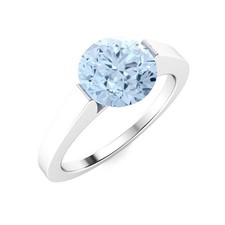 Solitaire 5MM Round Shape Aquamarine 925 Sterling Silver Wedding Ring For Women
