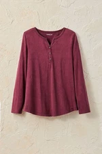Coldwater Creek Vintage-Wash Solid Long-Sleeve Henley 06 Colors, All size
