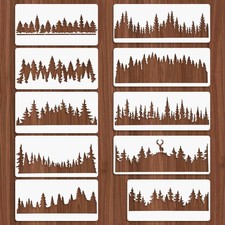 10 PCS Large Reusable Pine Tree  Forest Silhouette Painting Stencils