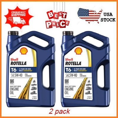 2 pack Shell Rotella T6 Full Synthetic 5W-40 Diesel Engine Oil 1 Gallon FREESHIP