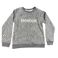 Reebok Sweatshirt Girls Large 10-12 Gray Animal Print Crew Long Sleeve Sweater