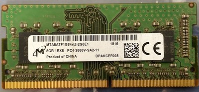 Micron MTA8ATF1G64HZ PC4-2666V-SA2-11 Laptop Memory 8GB DDR4 SODIMM 1Rx8