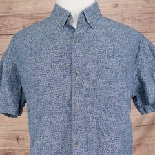 Eddie Bauer Shirt Mens 2XL Blue Short Sleeve Button Down Classic Fit Floral