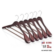 Wood Suit Hangers for Men, Wide Shoulder Wooden Hangers 6 Pack Cherry Wood