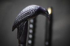 Black Raven Handle Walking Stick Customizable Spiral Cane with Rubber Tip