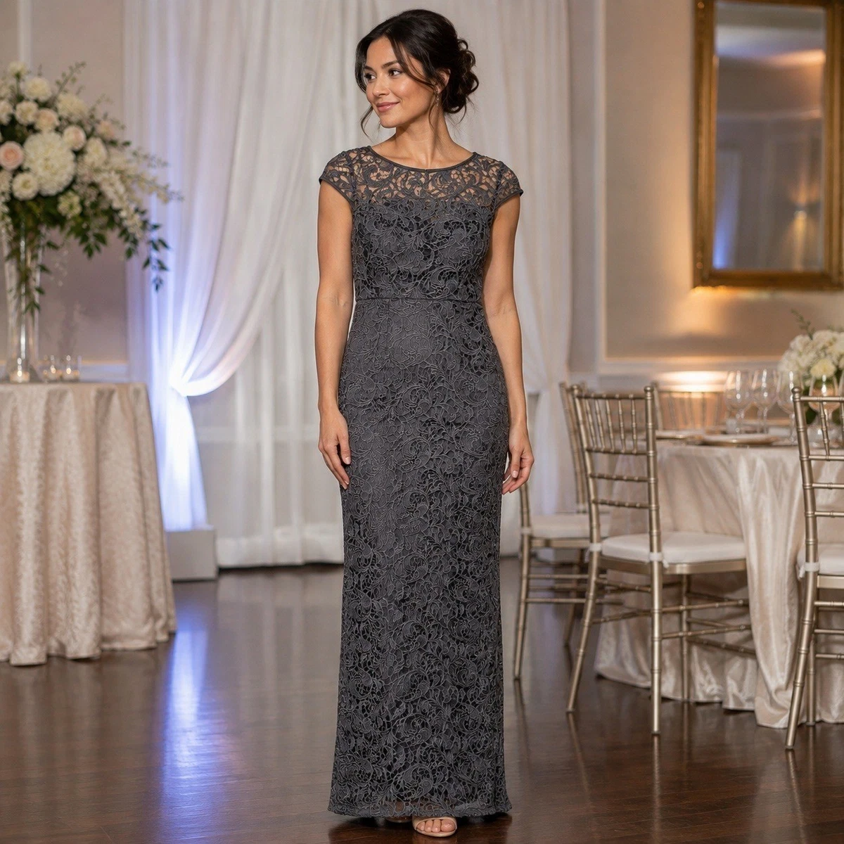 adrianna papell grey dress Gray Lace Dresses for Women for sale LowStock:43614405820467