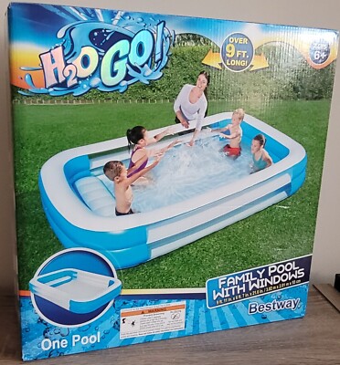 Bestway H2OGO! Inflatable Rectangular Family Pool w/ Safety Windows ~10ft  Long