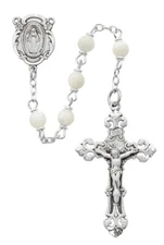 Sterling Silver Center And Holy INRI Crucifix Genuine Mother Of Pearl 5mm Bead