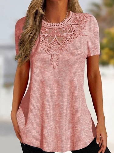 Plus Size Women Lace Short Sleeve Tunic Tops Ladies Loose Floral T Shirt Blouse/ - Bild 7 von 19