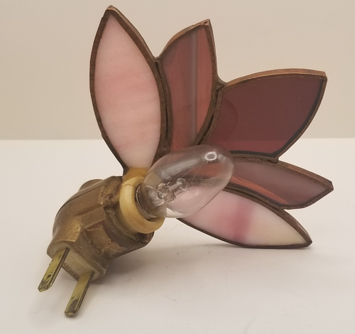 Lotus Flower 5 Petal Stained Glass Art Plug-in Night Light By Eagle Pink Colors - Picture 15 of 19