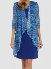R M Richards Women's Blue Crochet Lace Jacket Dress Set Size 12