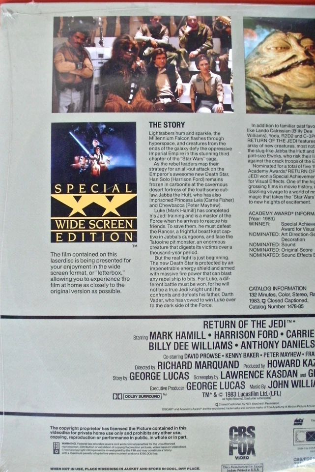 STAR WARS RETURN of the JEDI LASER DISC 2-DISC SET CBS FOX VIDEO EXTENDED PLAY - Image 3 of 4
