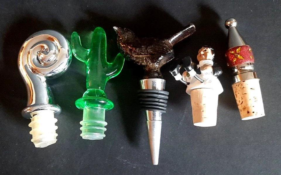 Tapones para botellas de vino lote mixto de 5 aves cactus hombre remolino con joyas Foto 2 de 4