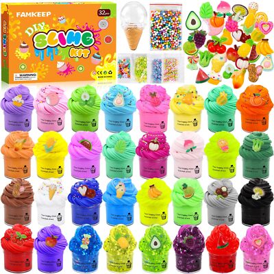 Fluffy Slime Set 32 Pack Fluffy Butter Slime Set Fun Crystal Slime DIY KitMin...