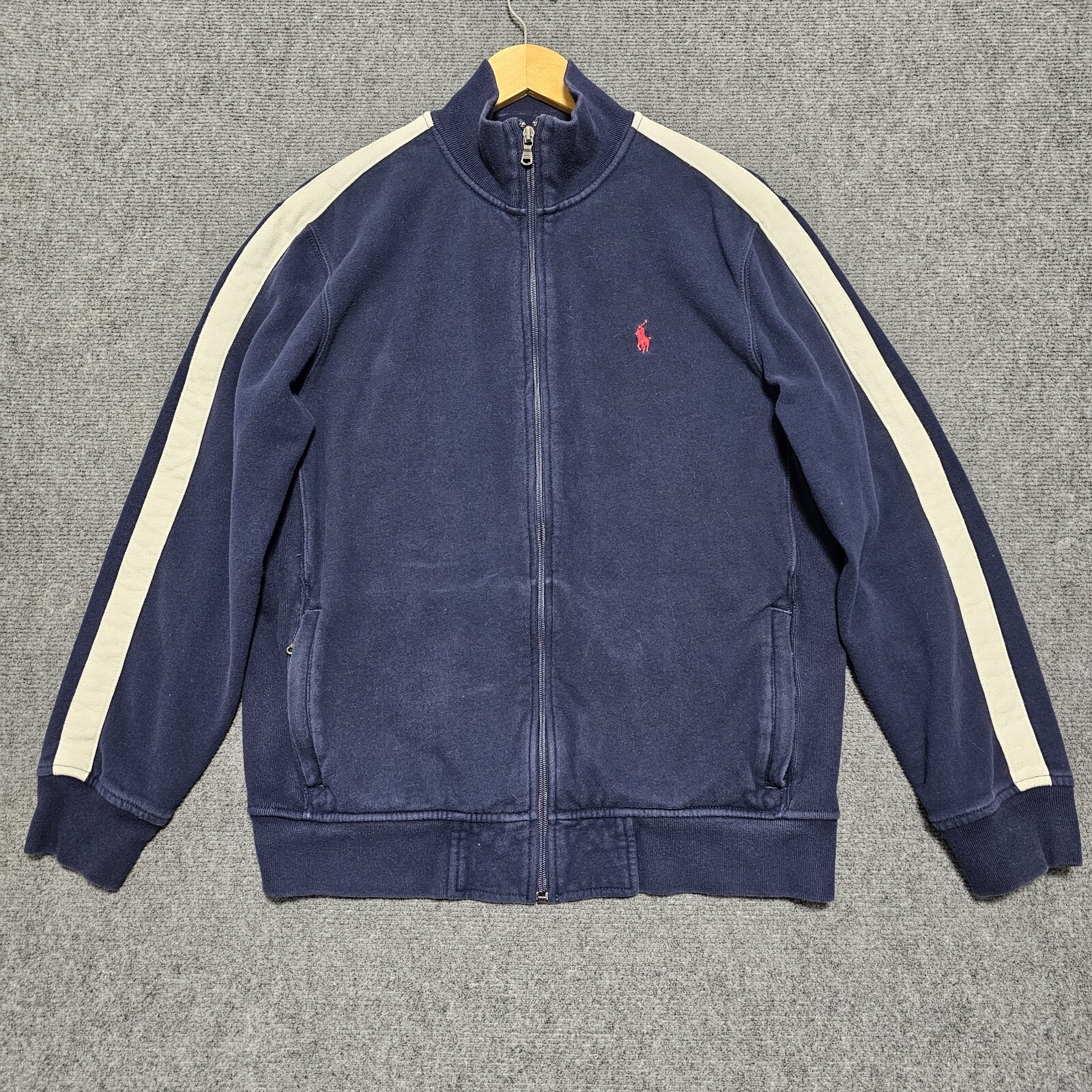 Polo Ralph Lauren Track Jacket uomo LG blu righe bianche full zip pony morbido y2k