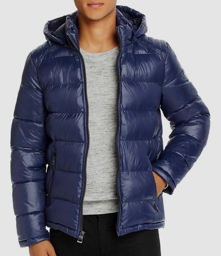 Guess Men's Hooded Puffer Jacket - Dark Royal - Size XL