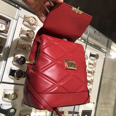 Michael Kors Quilted Leather Serena Medium Flap Red Backpack Michael Kors Quilted Leather Serena Medium Flap Red Backpack main image 4