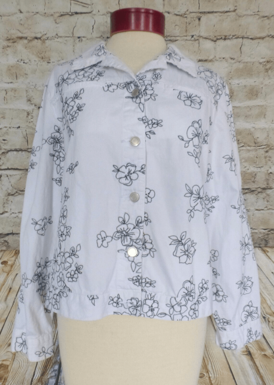 Charter Club Jacket Size PL Large Women's White & Black Floral Casual