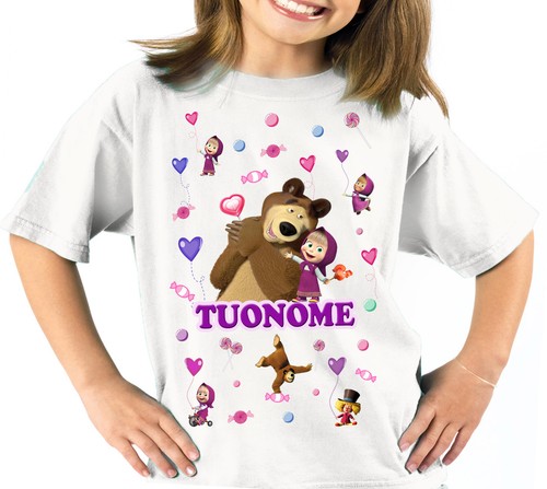 T-SHIRT MASHA E ORSO BEAR TSHIRT MAGLIETTA DOLCETTI MAN.CORTA E LUNGA CON  NOME | eBay