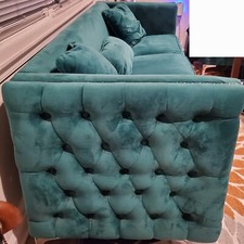 mid-century velvet Vintage Hollywood Regency Sage Green Velvet Tufted Sofa