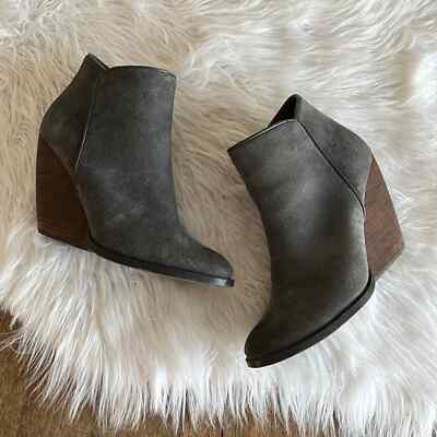 very volatile gray leather suede wedge ankle boots size 6.5