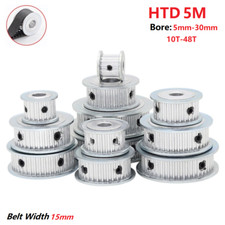 HTD 5M Timing Belt Pulley 5-30mm Bore,10-48T, for 15mm Wide Belt CNC, 3D Printer
