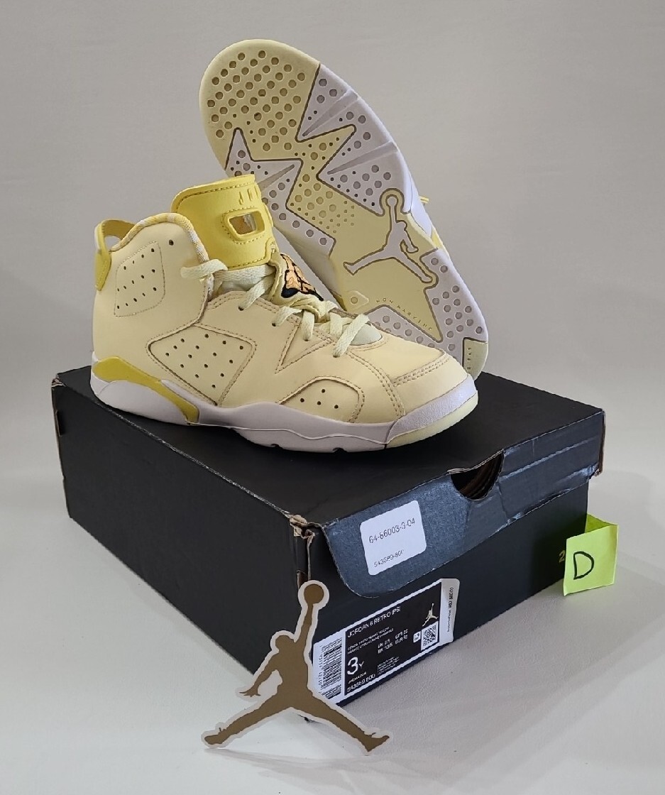 Jordan 6 Retro (PS) Dynamic Yellow Floral Sneakers 2019 Size 3Y