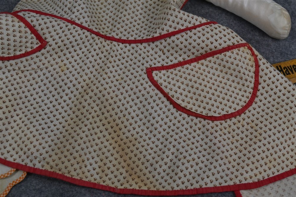 antique child apron/pinafore 2 pcs both red and white cotton hand made 1900