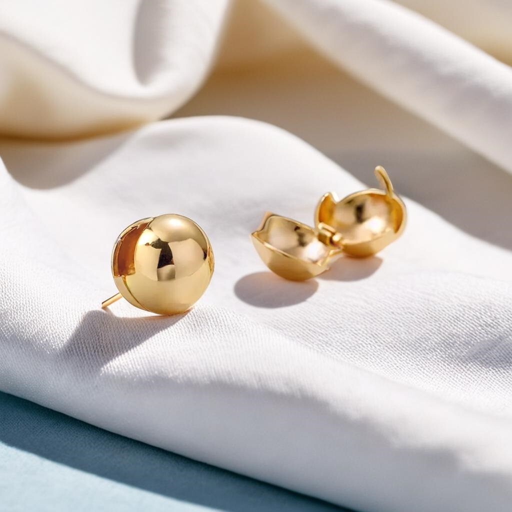 Geometric Ball Hoop Earrings 13mm Chunky Huggie Hoops Women's Gift