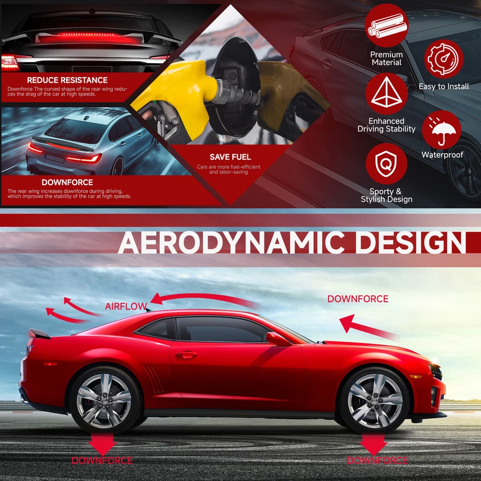 Спойлер крыло для заднего багажника Buick Regal CXL GS 52 дюйма углерод со светодиодным стоп-сигналом - Изображение 4 из 4