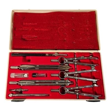 Vintage Keuffel & Esser K E Ionic drafting tools set box West Germany compass 