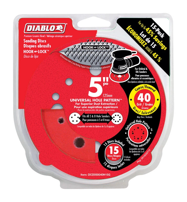 Diablo 5in Ceramic Blend Hook and Lock Sanding Disc 40 Grit Extra