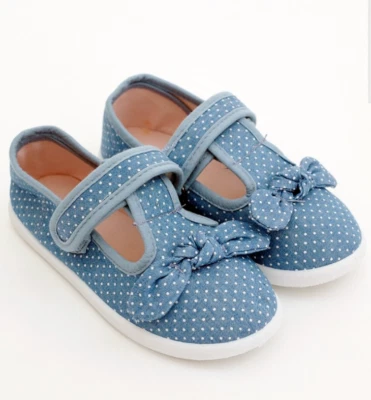 MOTHERCARE Mädchen Canvas Schuhe Kleinkind blau Denimschleife Sommer Plimsols T-Bar Pumps