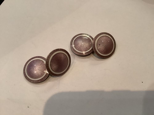RARE ANTIQUE AUTHENTIC SIGNED STERLING SIKVER & ENAMEL GUILLOCHE CUFFLINKS N.R - Picture 2 of 7