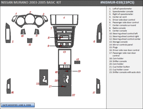 DASH TRIM AUTO KIT NISSAN MURANO FITS 2003-2005 NEW STYLE WOOD ALUMIN CARBON 23P - Picture 2 of 3