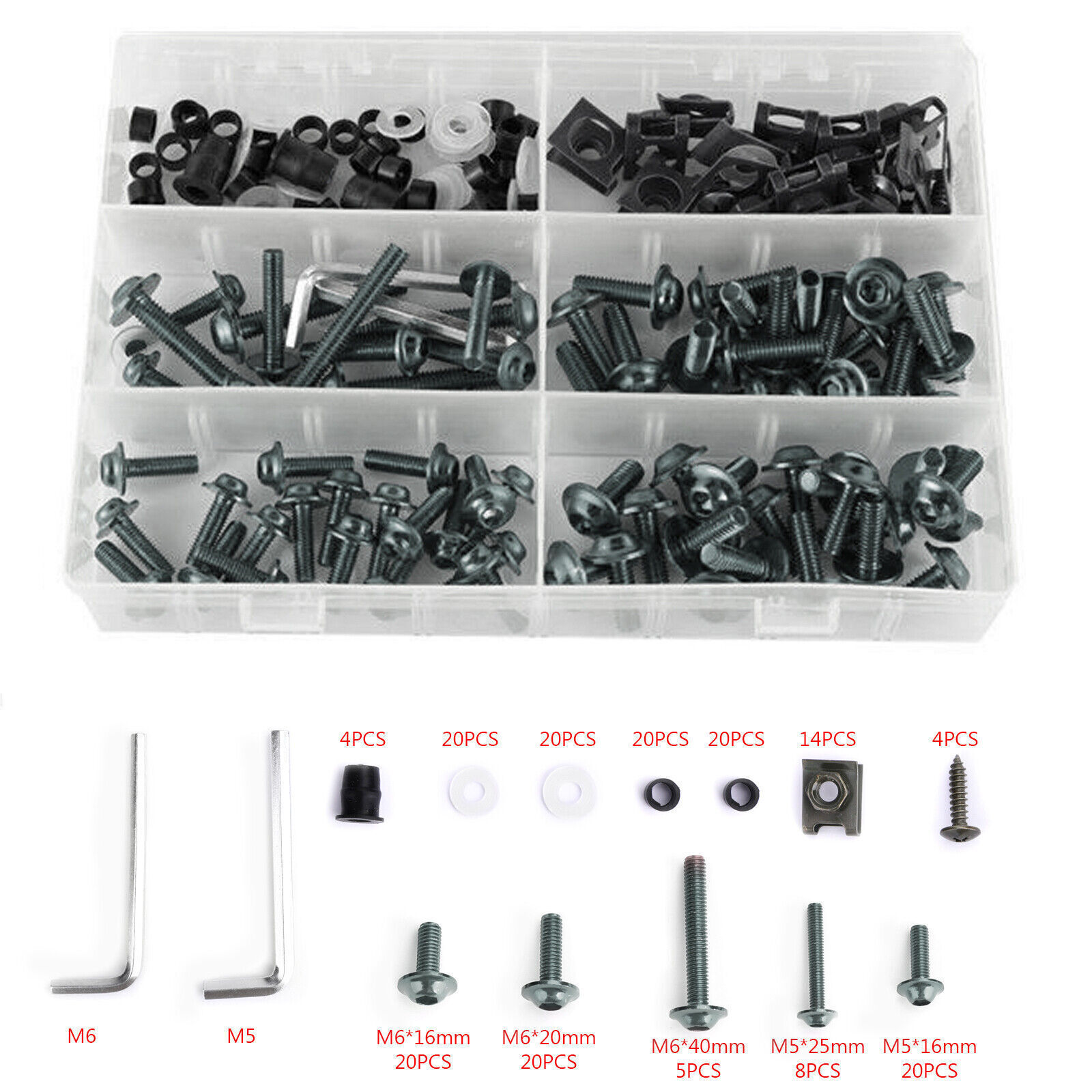 177PCS Sportbikes Motorcycle Fairing Bolts Kit M5/M6 Fastener Screws Titanium A