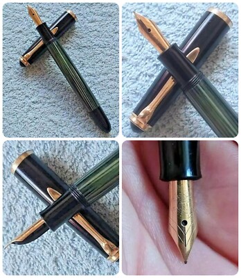 Pelikan 400 万年筆 14C-585 EF size 2本セット 🔴PELIKAN 400 Green Striped Fountain Pen 14 K Gold 585 EF nib 鋼筆