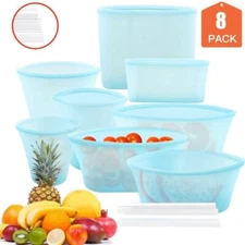 New 8-Pack Silicone Reusable Storage Silicone Ziplock Bags Food Storage Bags