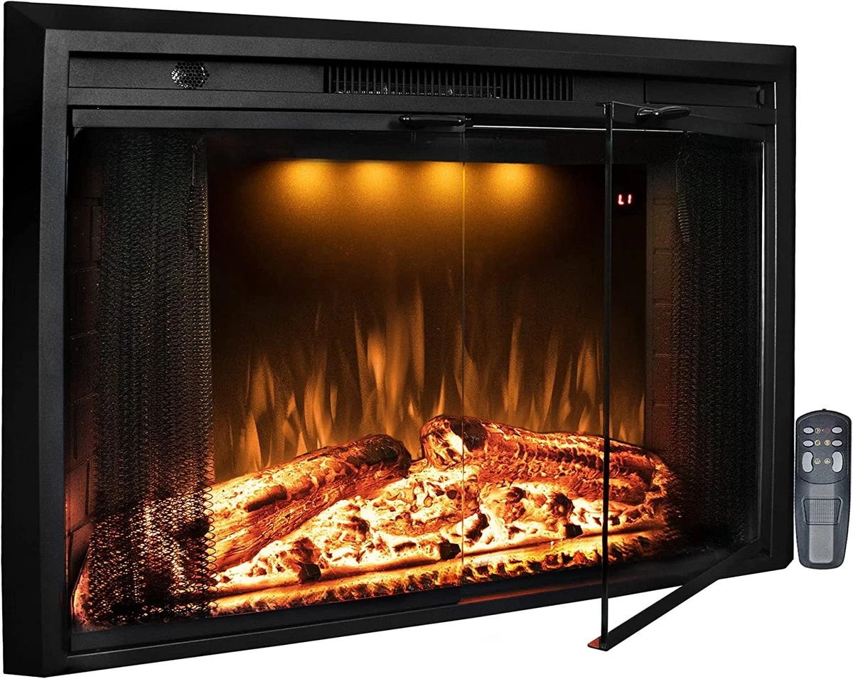 36” Electric Fireplace Inserts with Glass Door and Mesh Screen, Multicolor  Flame | eBay