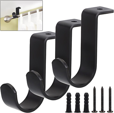 3Pcs Metal Ceiling Mount Curtain Rod Brackets Black Heavy Duty 1Inch Rod 3 Count