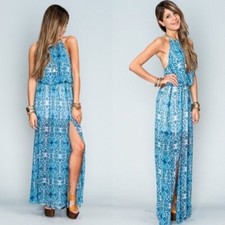 Show Me Your MUMU Heather Halter dress multicolor size small Lined Slit Maxi